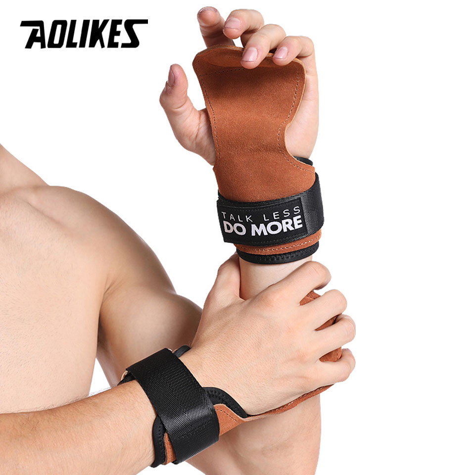 AOLIKES Cowhide Gym Grips Glov - Crossfit Workout With Equipment recension och pris